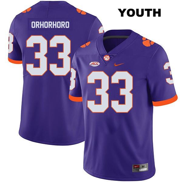 Youth Clemson Tigers #33 Ruke Orhorhoro Stitched Purple Legend Authentic Nike NCAA College Football Jersey MGD8546SV